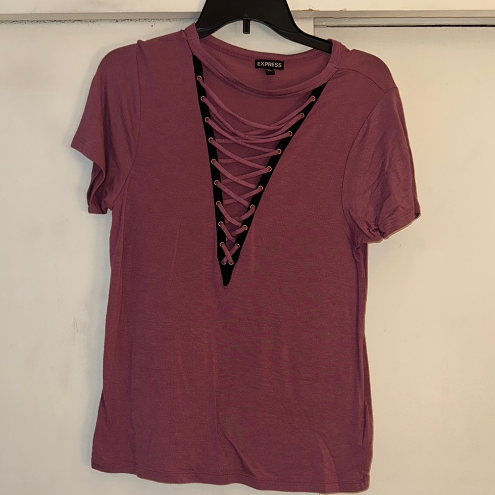 Express Women's Lace-Up Top - Purple